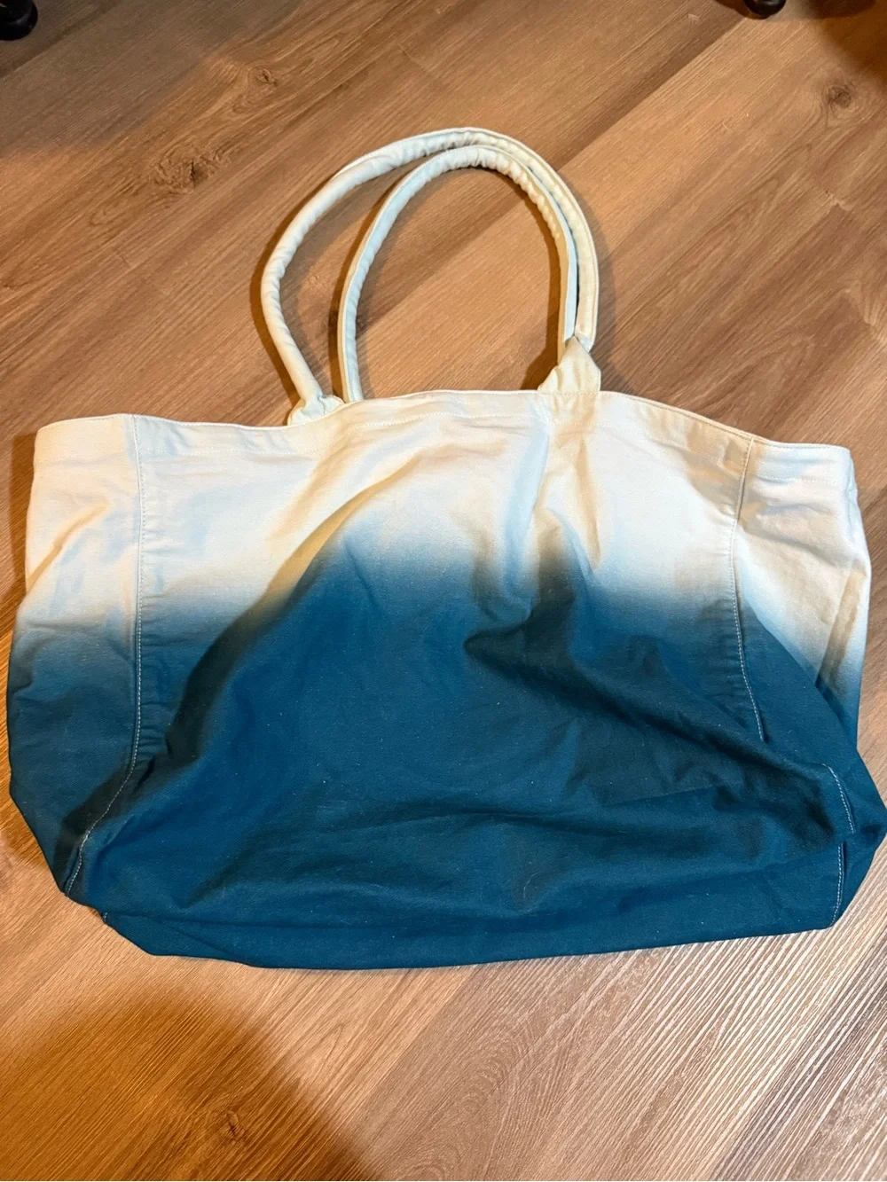 Athleta Ombre Canvas Tote in Cream and Blue